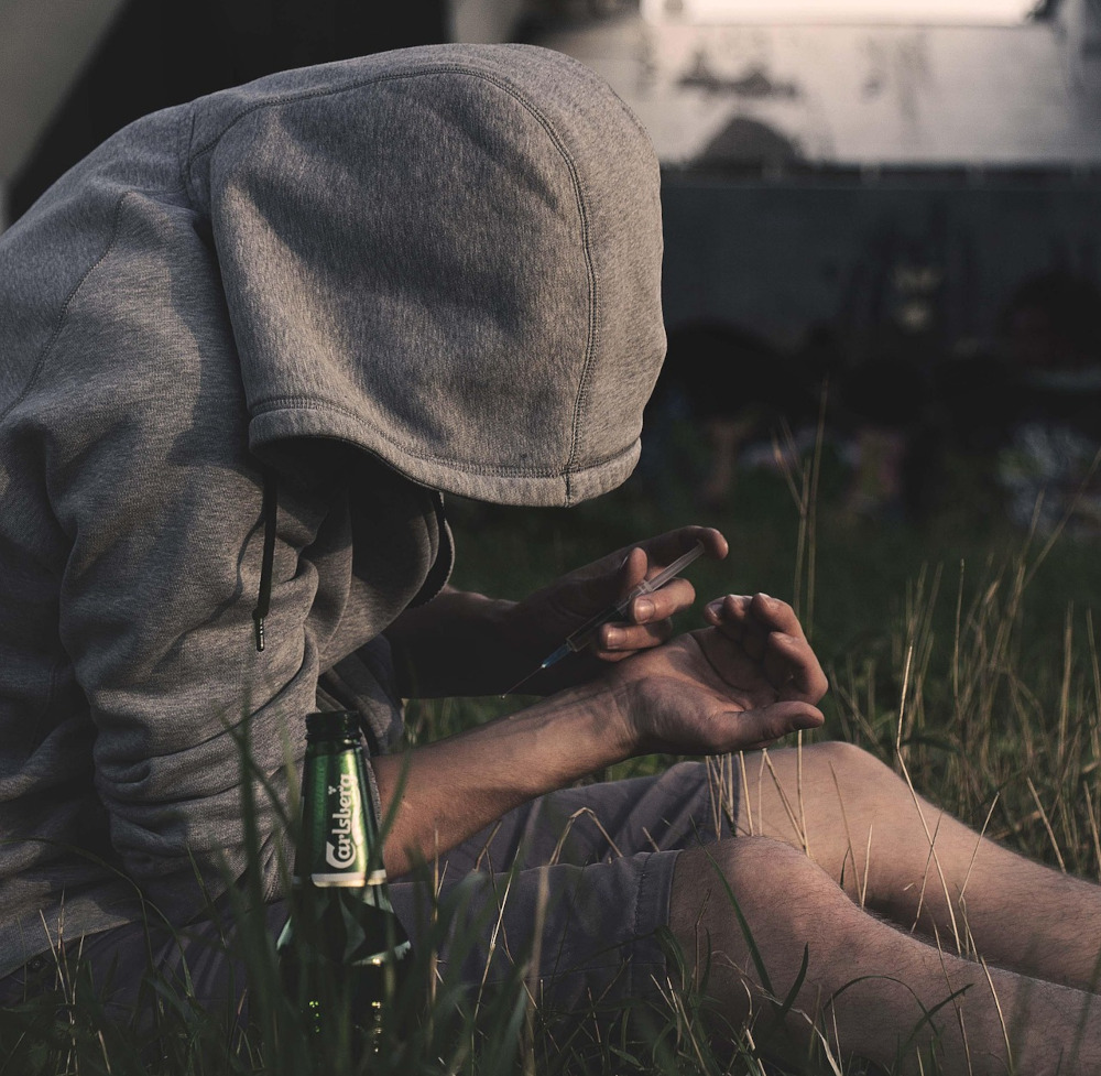 Young man addicted to drugs