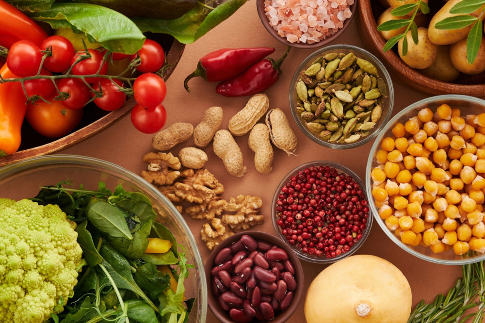 vegetables and legumes on a table